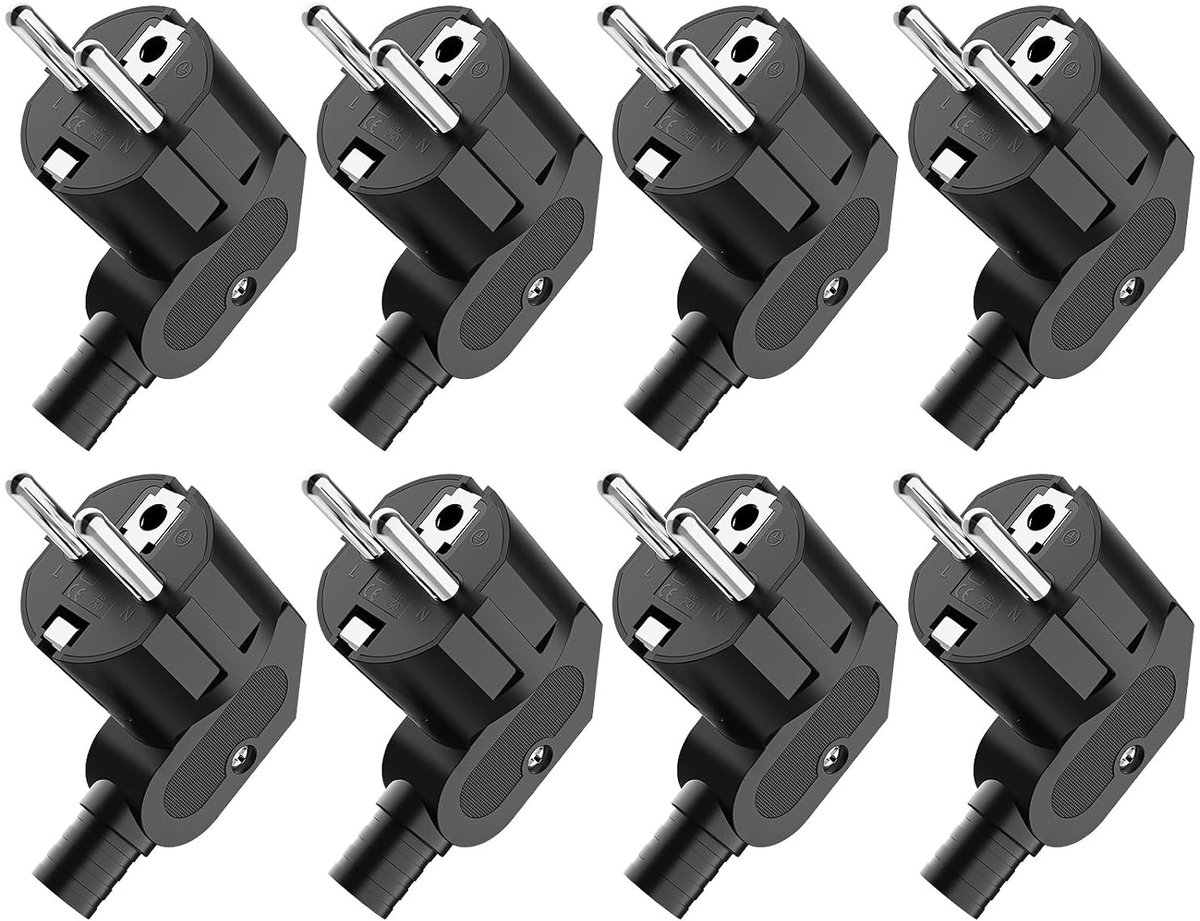 Schuko Plug 250 V Power Plug with Strain Relief, Earthed Plug with Bend Protection, Splash-proof and Durable, IP20 - ShopVlot