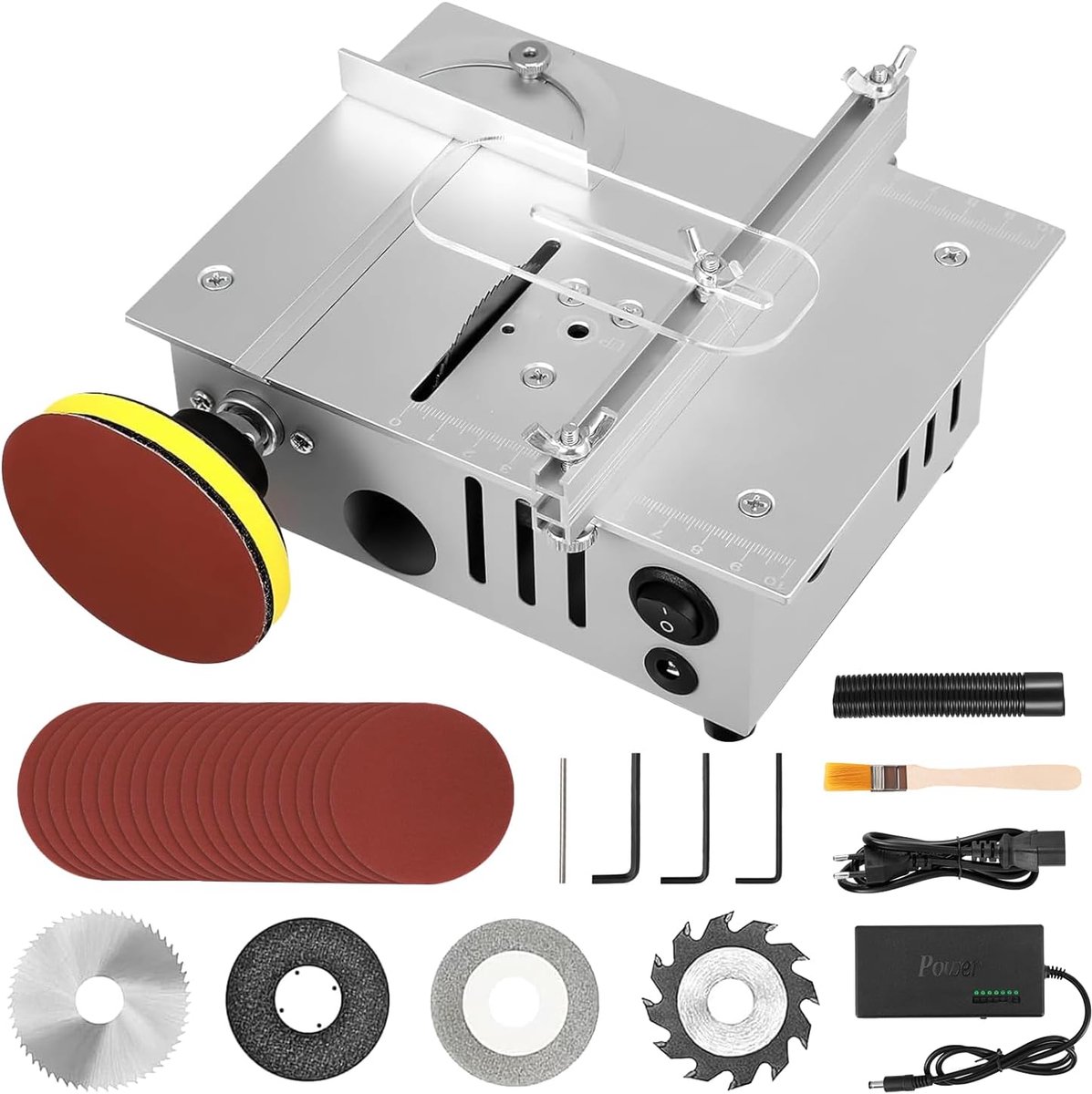 Mini Table Circular Saw with 4 Blades, 96 W Table Saw Small with 7 Speed Feed, Adjustable, 0.1-15 mm Saw Blade Height - ShopVlot
