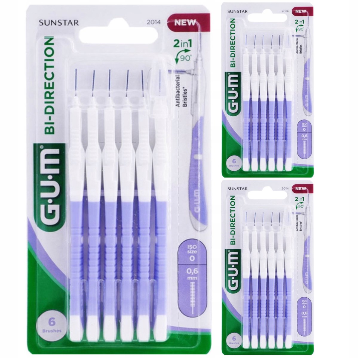 GUM Interdentale Borsteltjes BI-DIRECTION 0,6 mm gemêleerd paar 3x6 stuks