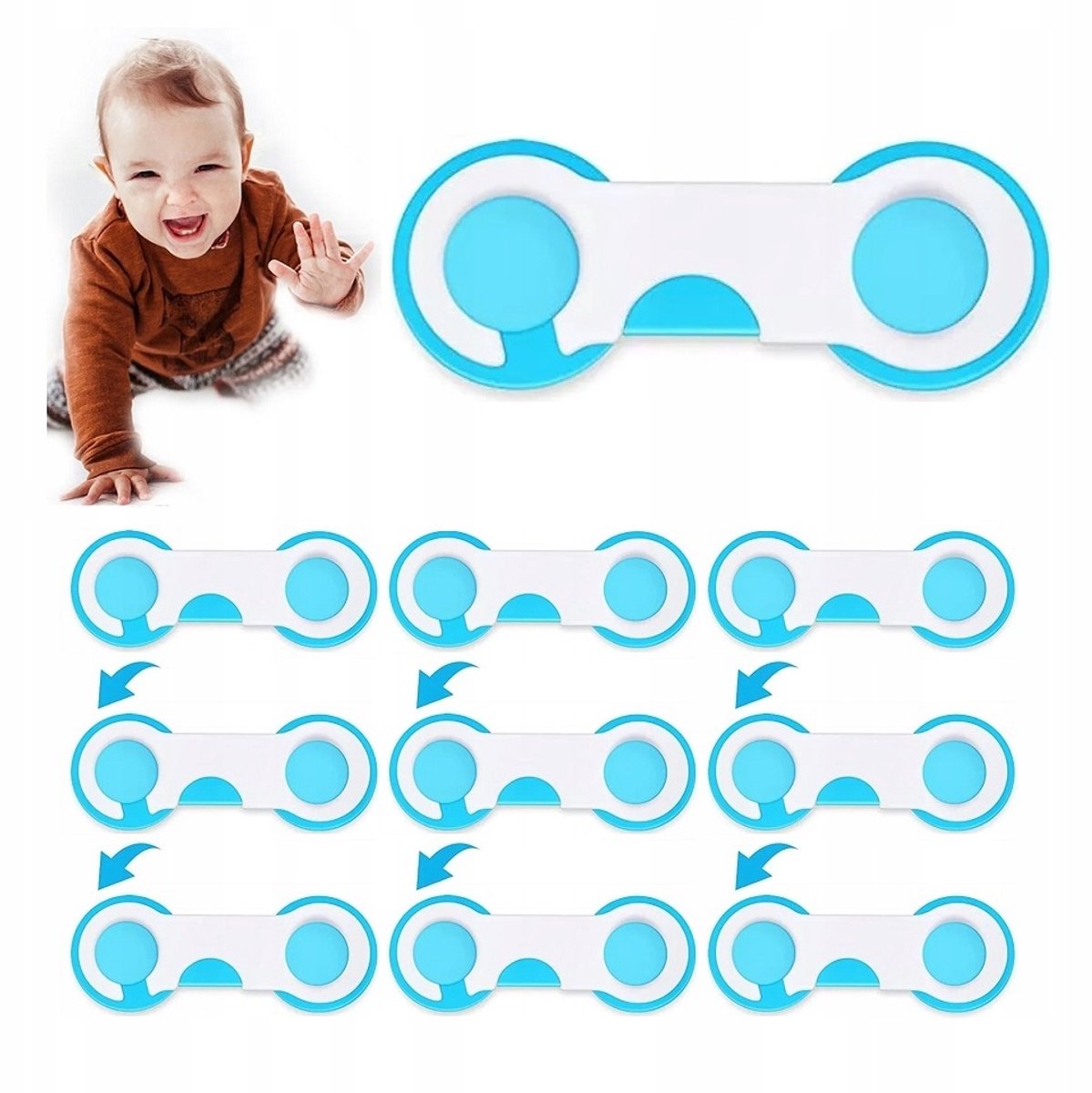 Set van 10 Kinderslotjes voor Kasten en Lades - Wit/Blauw