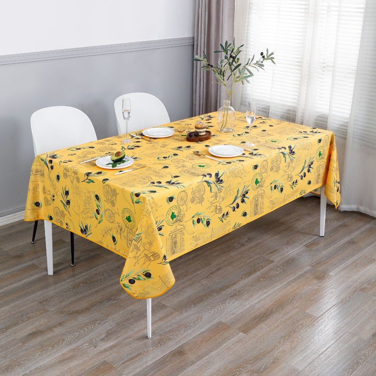 Tafelkleed Olijf Geel 145x240cm - Tafellaken Polyester - Vocht- en vuilafstotend