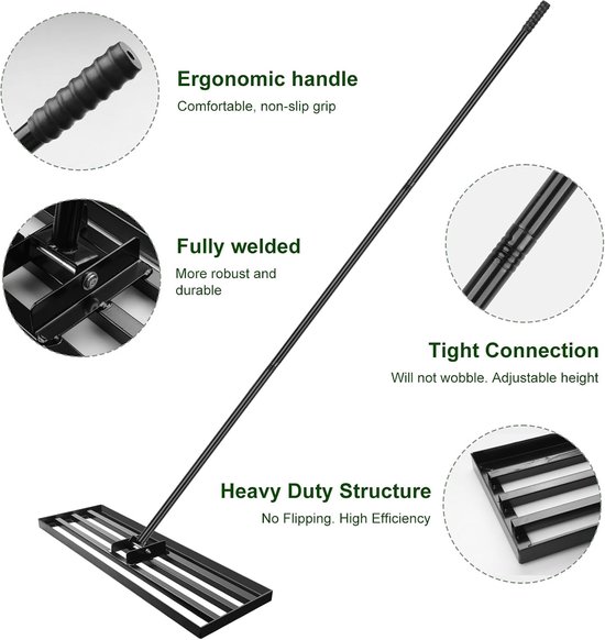 Lawn Rake 41 x 25 cm Lawn Rake for Durable Use with Adjustable Non-Slip Handle 213 cm Lawn Rake for Garden, Golf Field - ShopVlot — afbeelding 4
