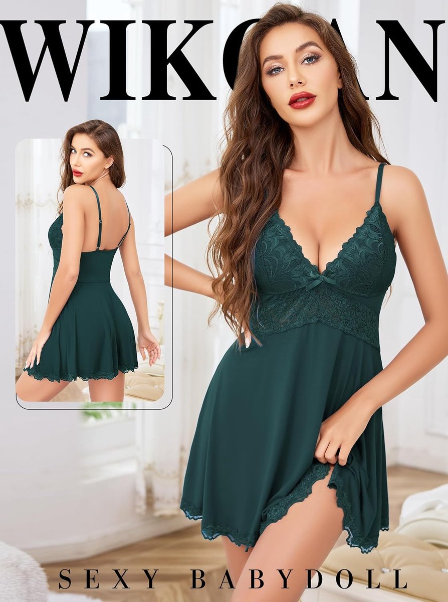 Wikoan Women's Sexy Lace Night Dress, V-Neck Nightgowns for Women, Nightwear, Negligees, Babydoll with G-String, S-XXL - ShopVlot