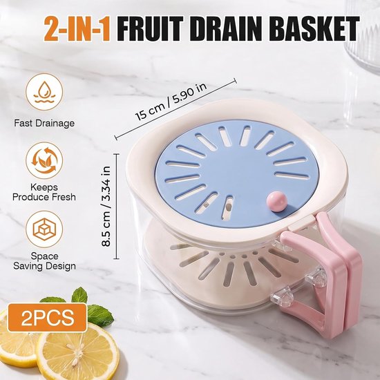 Afdruipmand voor fruit en groenten, fruit wassen kom, blauw - ShopVlot — afbeelding 5