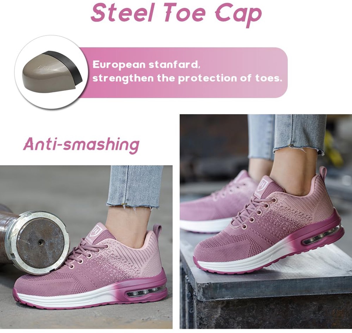 Veiligheidsschoenen Heren Werkschoenen Dames Lichtgewicht Stalen Neus Schoenen Beschermende Schoenen Sneaker Paars EU - ShopVlot