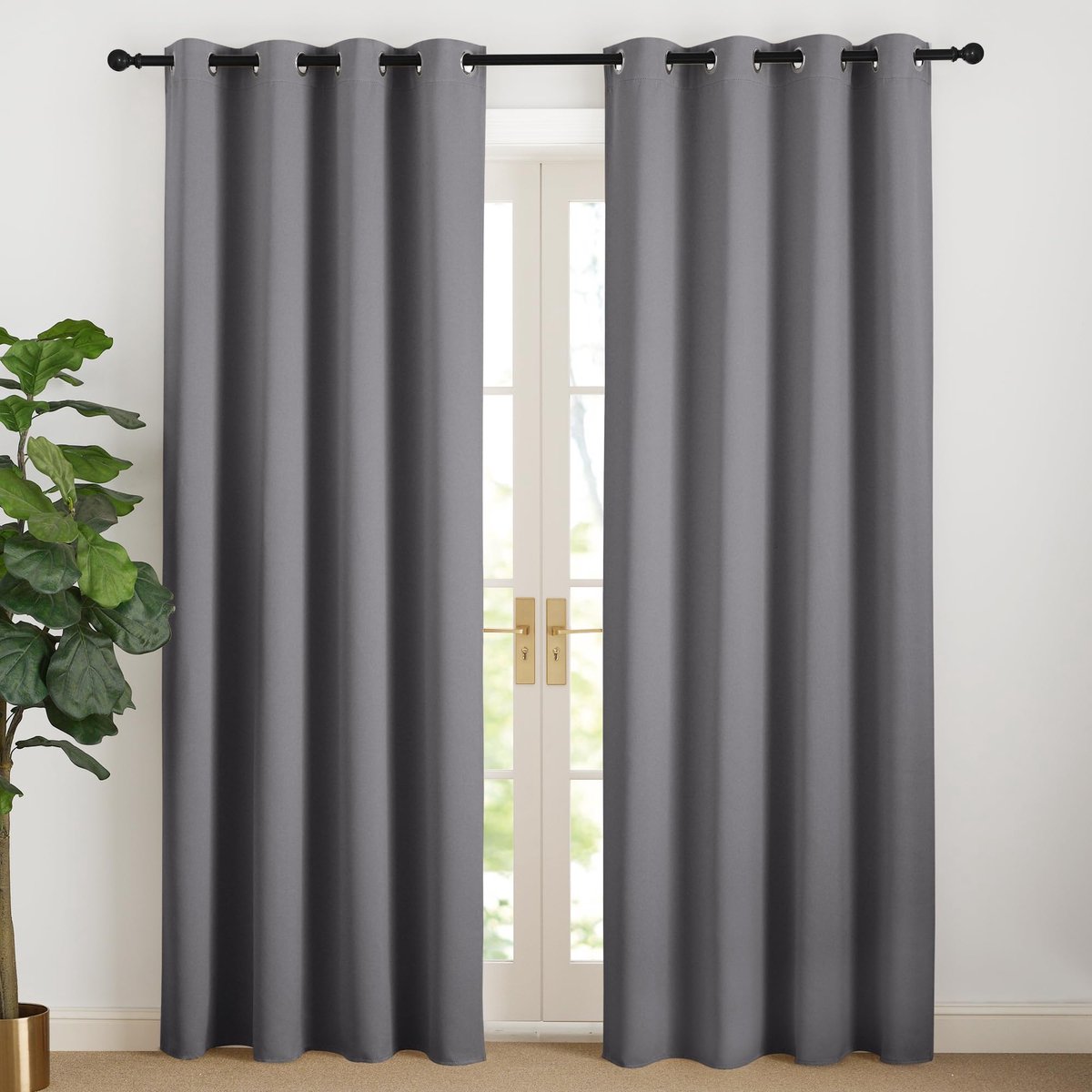 Famanu – Thermogordijnen voor koudebescherming, grijs, ondoorzichtig, 200 cm lang, verduisteringsgordijnen met inslagringen, set van 2 voor woonkamer en moderne inrichting