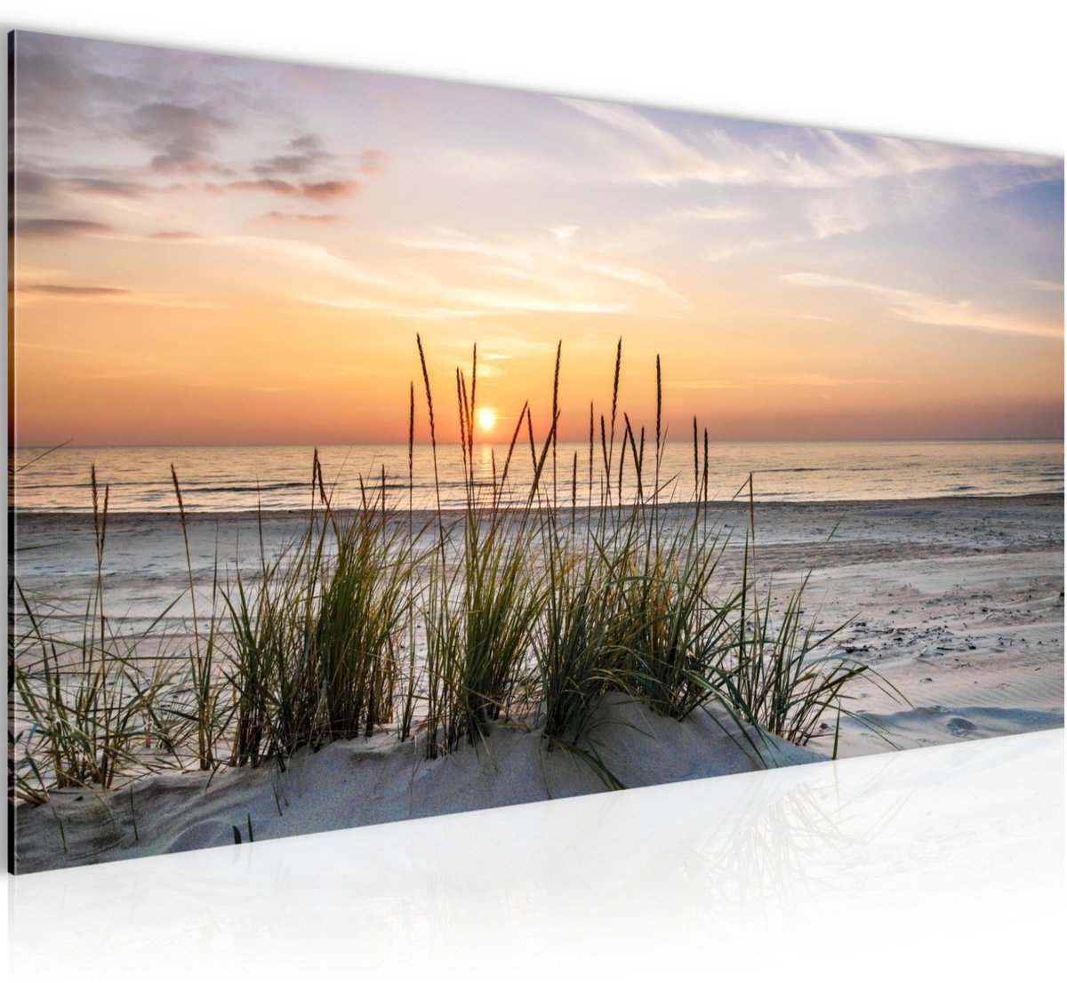 Famanu – Schilderij van zonsondergang op het strand, modern fleece niet-geweven canvas, perfect voor huiskamer en hal, zee natuur decor