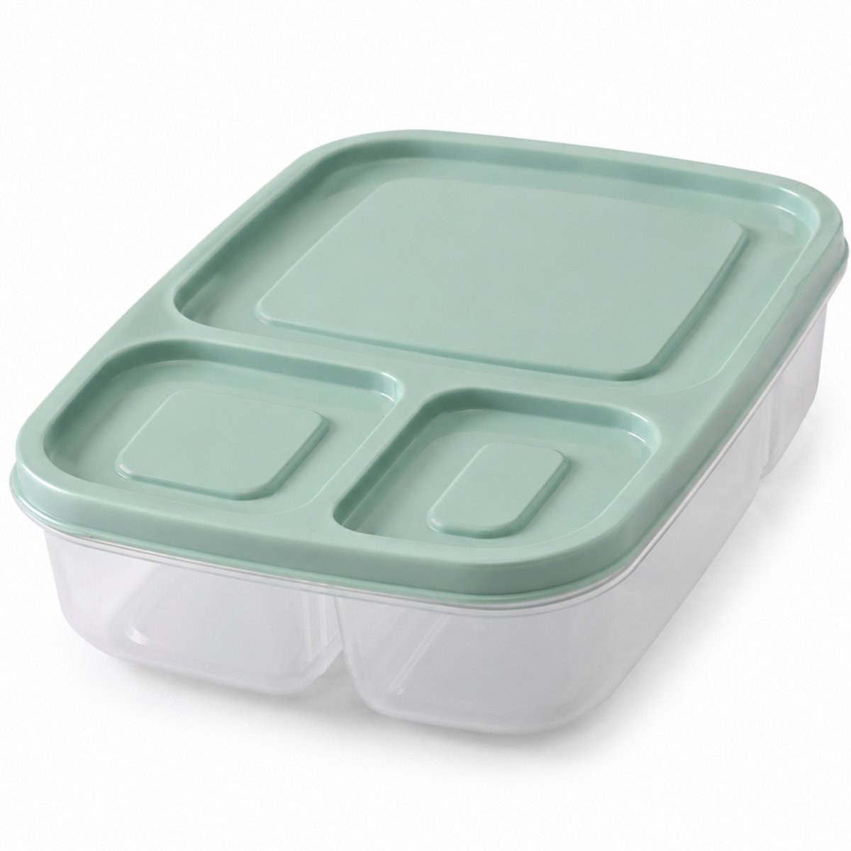 Lunchbox Met 3 Vakken Mintgroen 24 x 15,5 x 5,1 cm - Broodtrommel Met Vakken - Bento Lunchbox - Brooddoos Voor School Werk En Onderweg