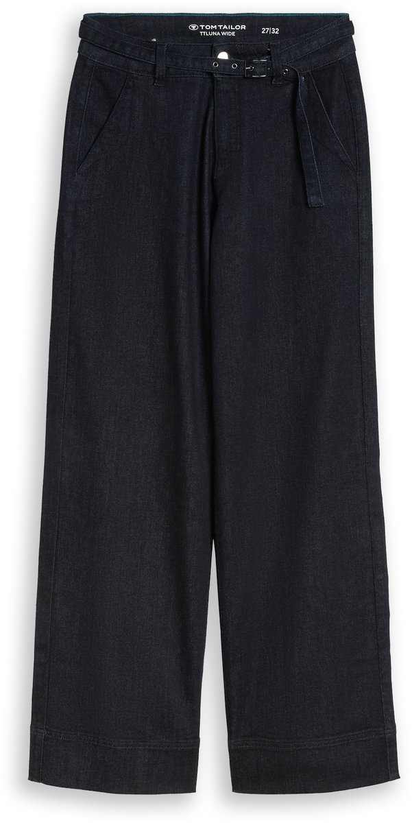 Tom Tailor - TTLUNA WIDE-jeans met riem - Maat 33/32 - Clean Rinsed Blue Denim