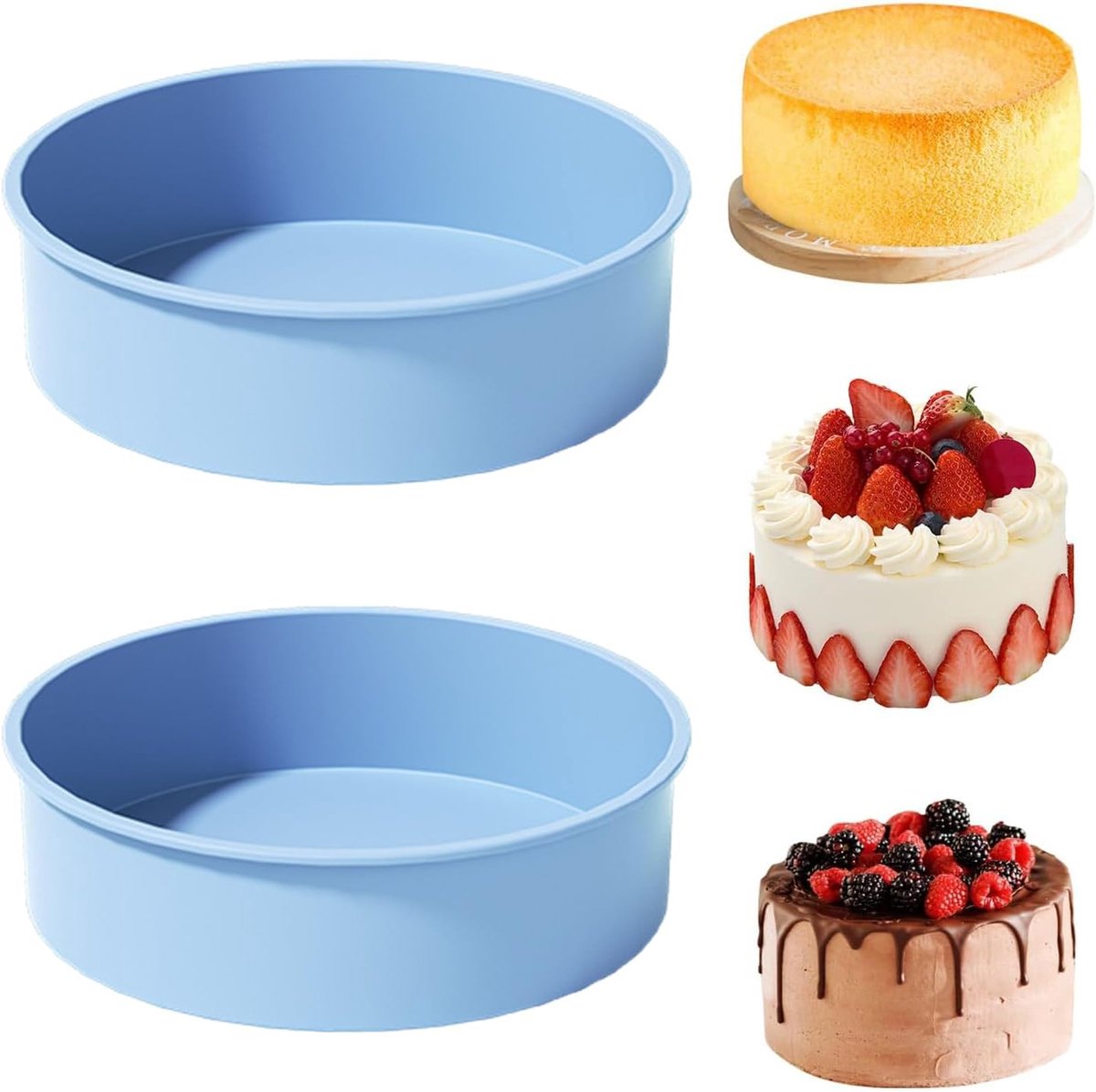 YXHZVON 2 Silicone Baking Moulds, Round, 20 cm, Non-Stick Coating, Round Silicone Mould for Cheesecake, Birthday Cake - ShopVlot