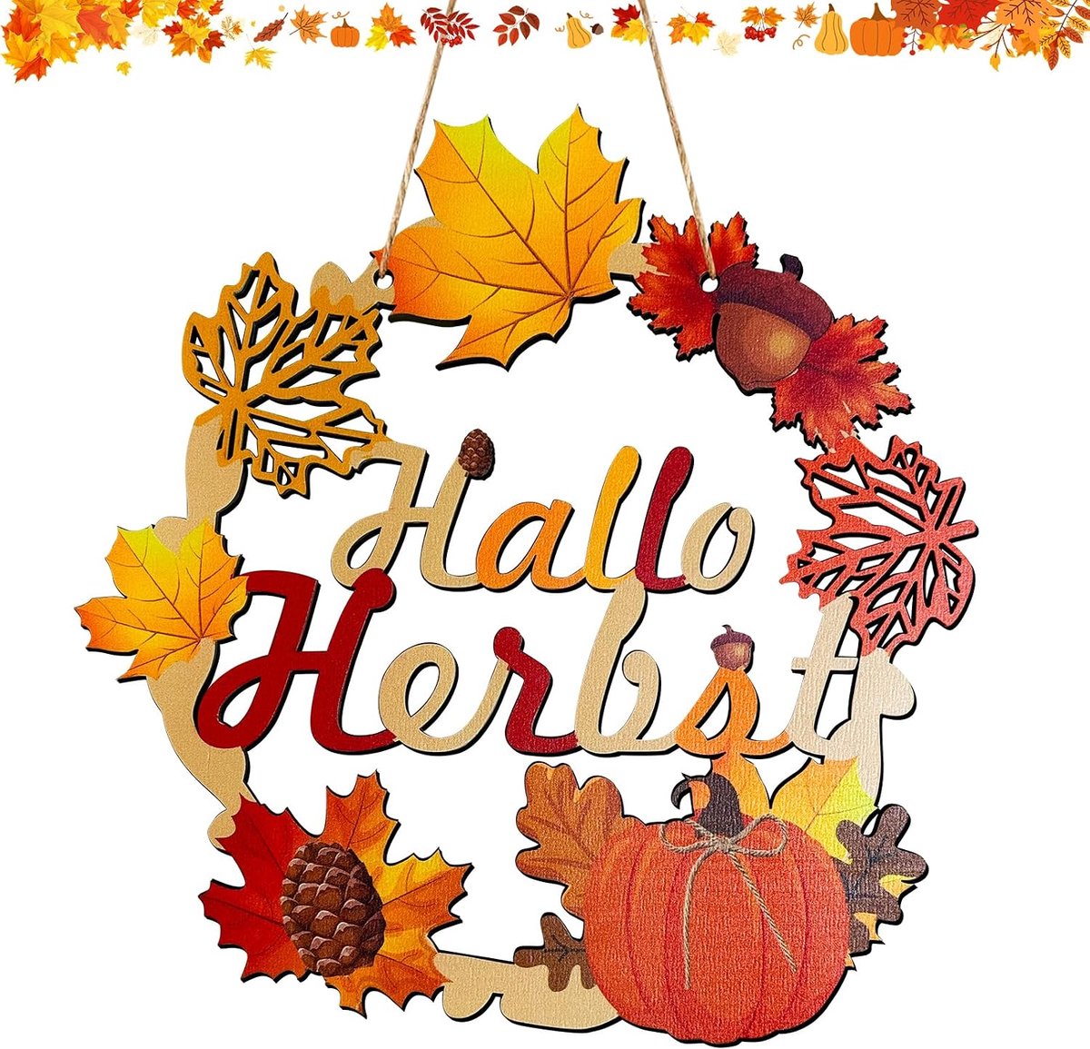 Hi Autumn Door Wreath Wood Autumn Wreaths for Hanging Home Door Window Wood Autumn Door Wreath Thanksgiving Autumn - ShopVlot
