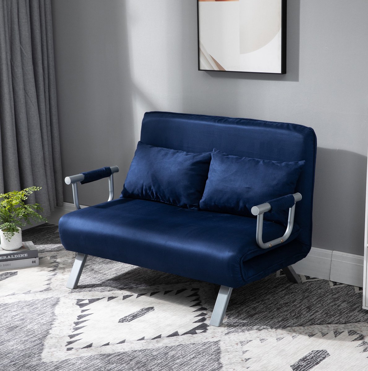 DESMIU Slaapbank 2-Zits - Verstelbare Rugleuning Met 5 Posities En Slaapfunctie - Voor Woonkamer En Slaapkamer - Polyester - Blauw