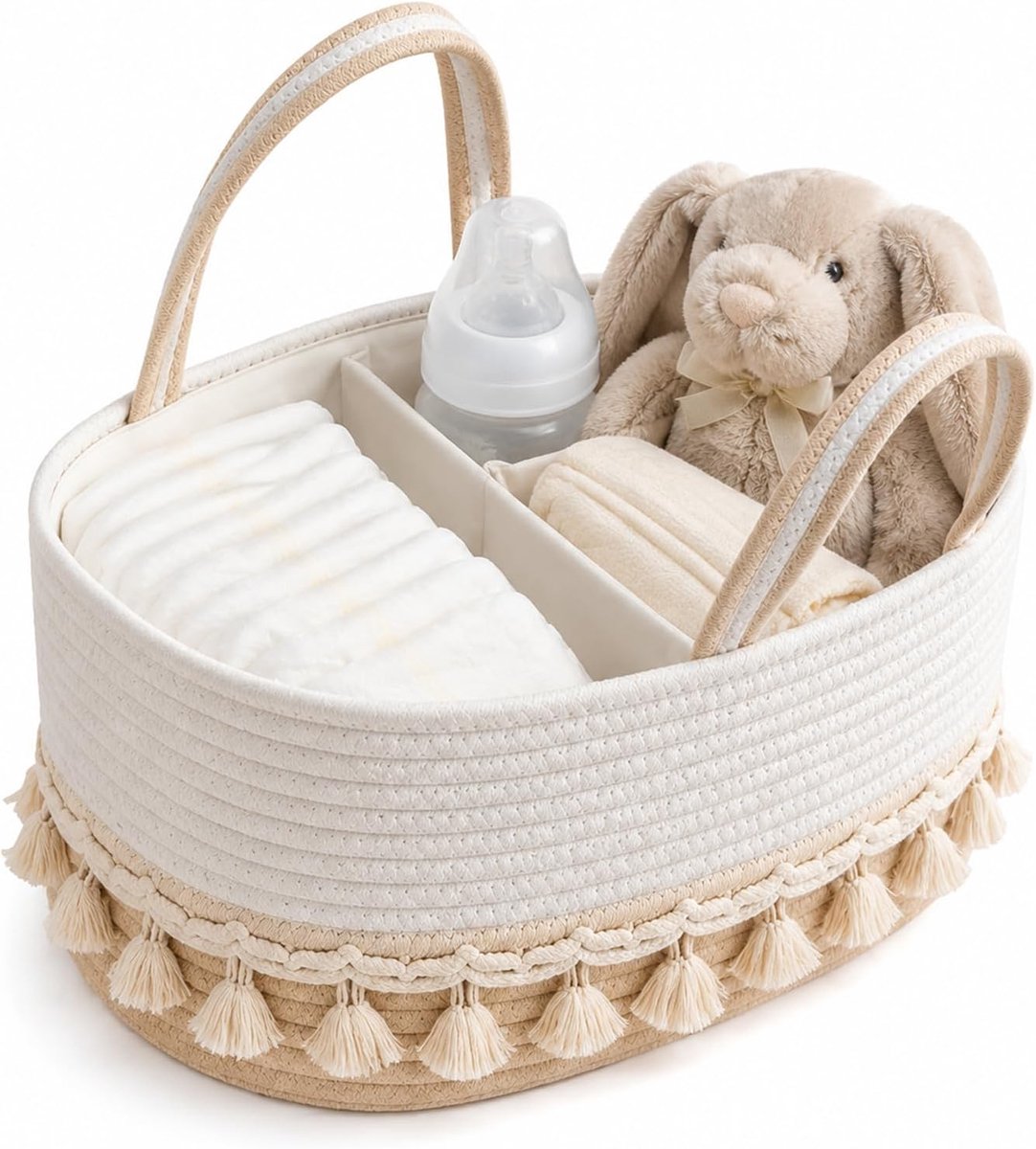 Handgevlochten opbergmand, luiertafelorganizer met uitneembare scheidingswanden, draagbare luiertas, organizer voor - ShopVlot