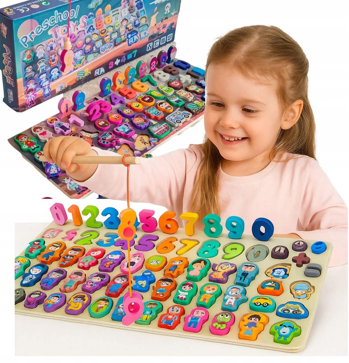 Houten Educatieve Puzzel Montessori met Vissen en Cijfers