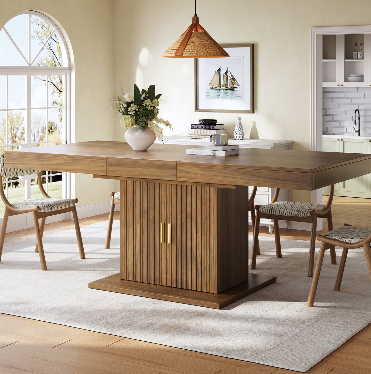 MIVRAY Eettafel - Uitschuifbaar Met Geïntegreerde Opbergruimte - Rechthoekig Voor Eetkamer En Keuken - Houtlook Bruin - 140-180x90x75,2 Cm