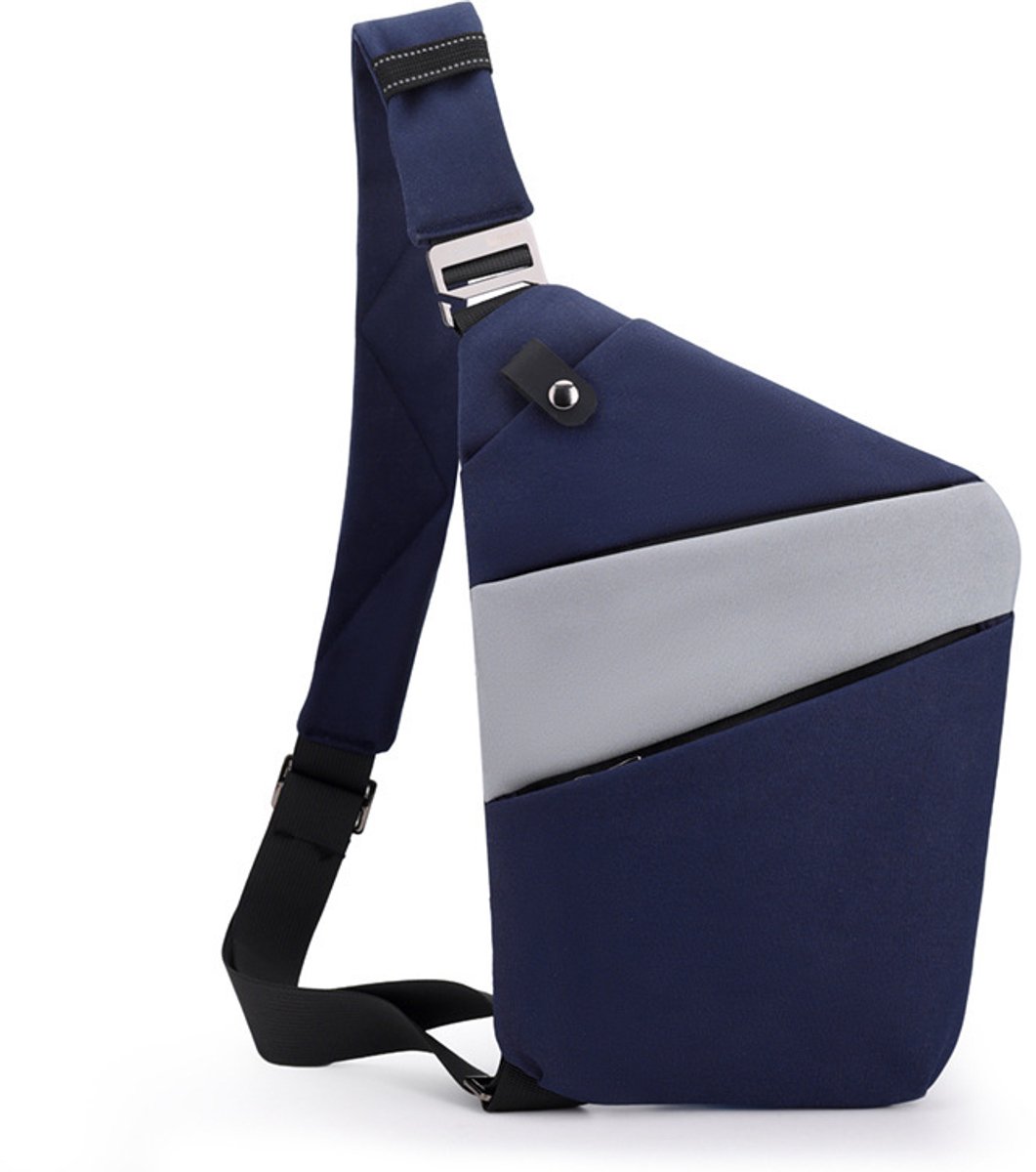 Veilige Schoudertas met Anti-Diefstal Functie - Waterdichte Crossbody Bag-schoudertas met grote capaciteit-Stijlvolle reistassen-Schoudertas links-Donkerblauw en grijs