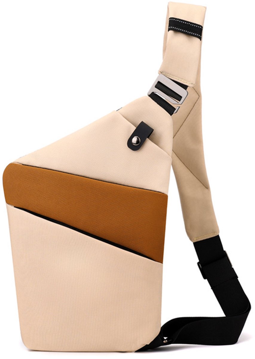Veilige Schoudertas met Anti-Diefstal Functie - Waterdichte Crossbody Bag-schoudertas met grote capaciteit-Stijlvolle reistassen-Rechter schoudertas-Khaki met koffiekleur