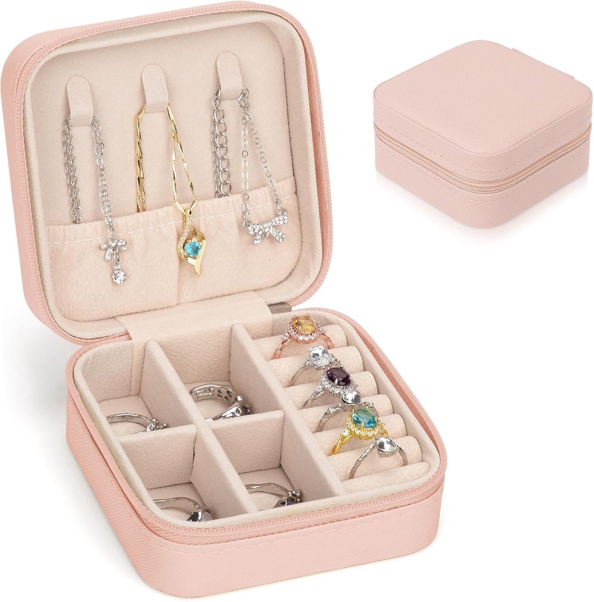 Travel Jewellery Box, Travel Case for Women, Small PU Leather Portable Jewellery Box for Earrings, Rings, Stud - ShopVlot