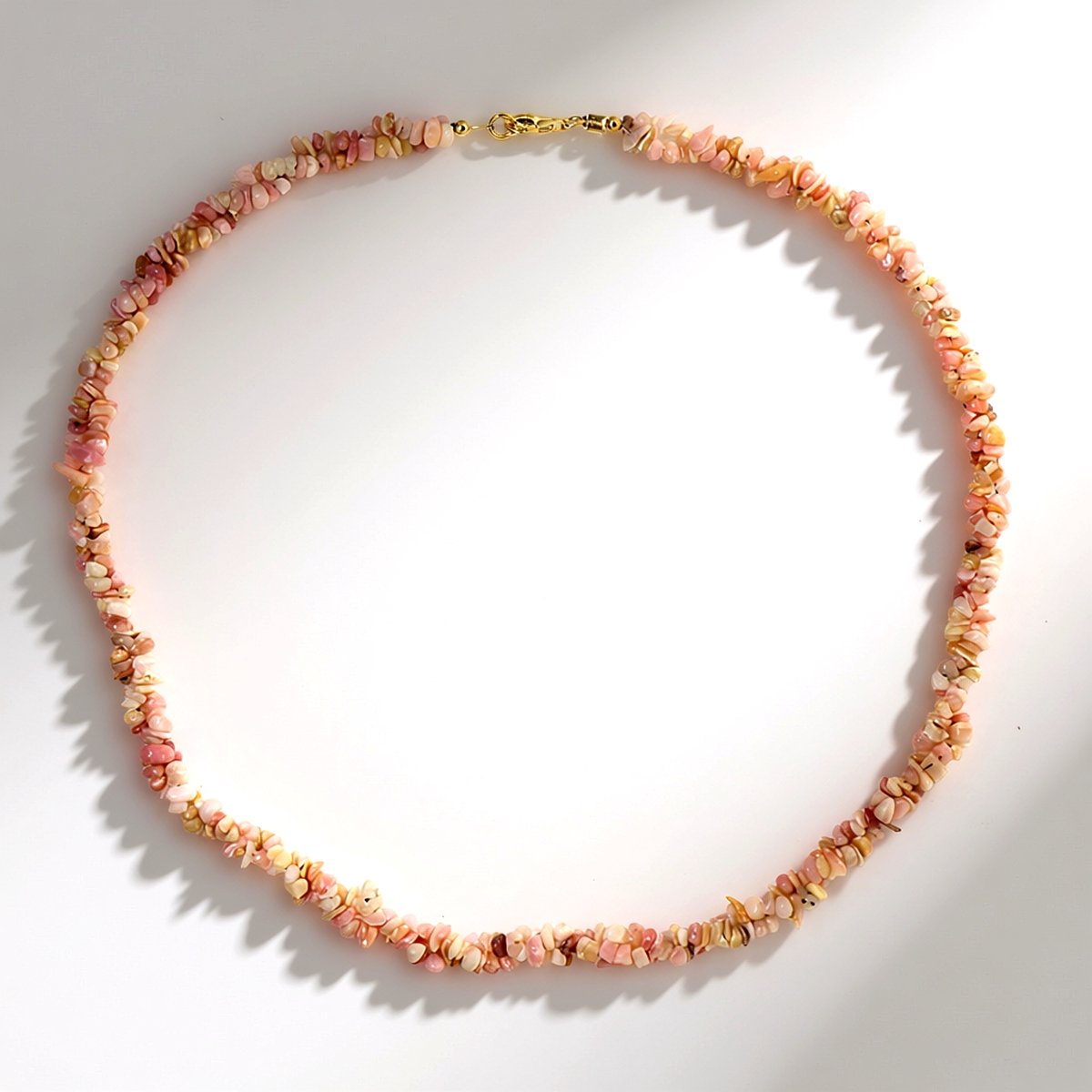 Cavill - Elegante Zilveren Ketting - 925 Sterling Zilver Verguld - Roze Opalen Fancy Kralen uit Peru - 79,38 ct - Dames Sieraad - Luxe & Tijdloos
