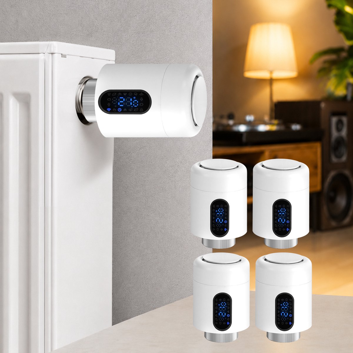 WiFi Radiatorthermostaat met App-bediening en 7 Ventieladapters – Wit – 4-pack