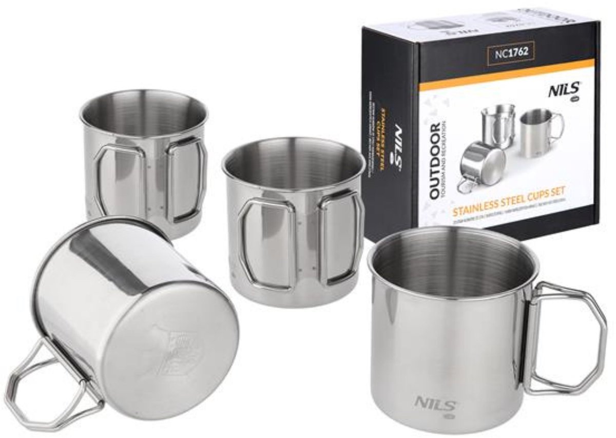 Nils Camp RVS Kampeerbekers Set van 4 - 300ml, Opvouwbaar