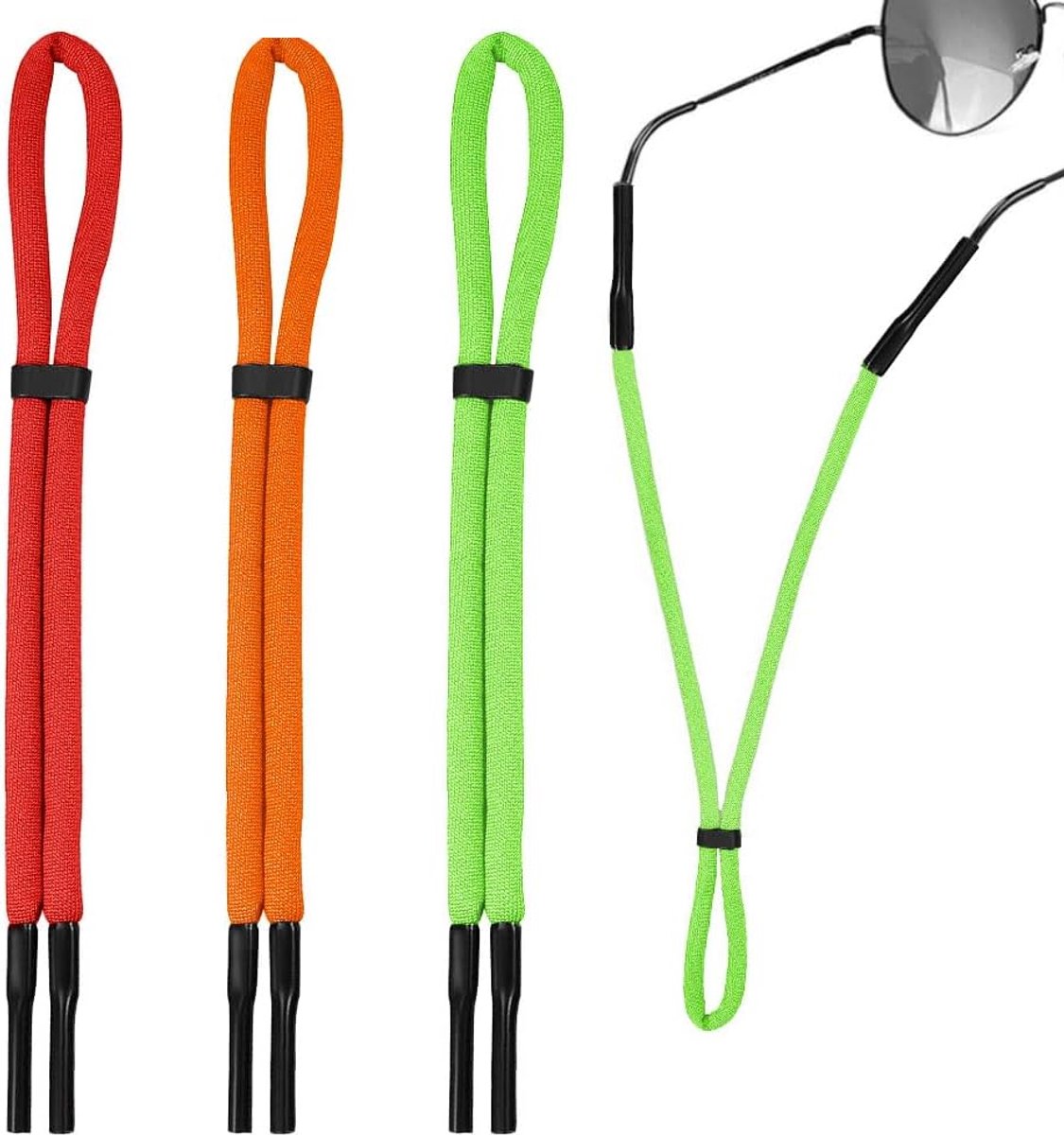 ASISUN 3 stuks brillenkoord, zwarte verstelbare brillenbandjes, antislip brillenkoord, brillenketting/lanyard voor - ShopVlot