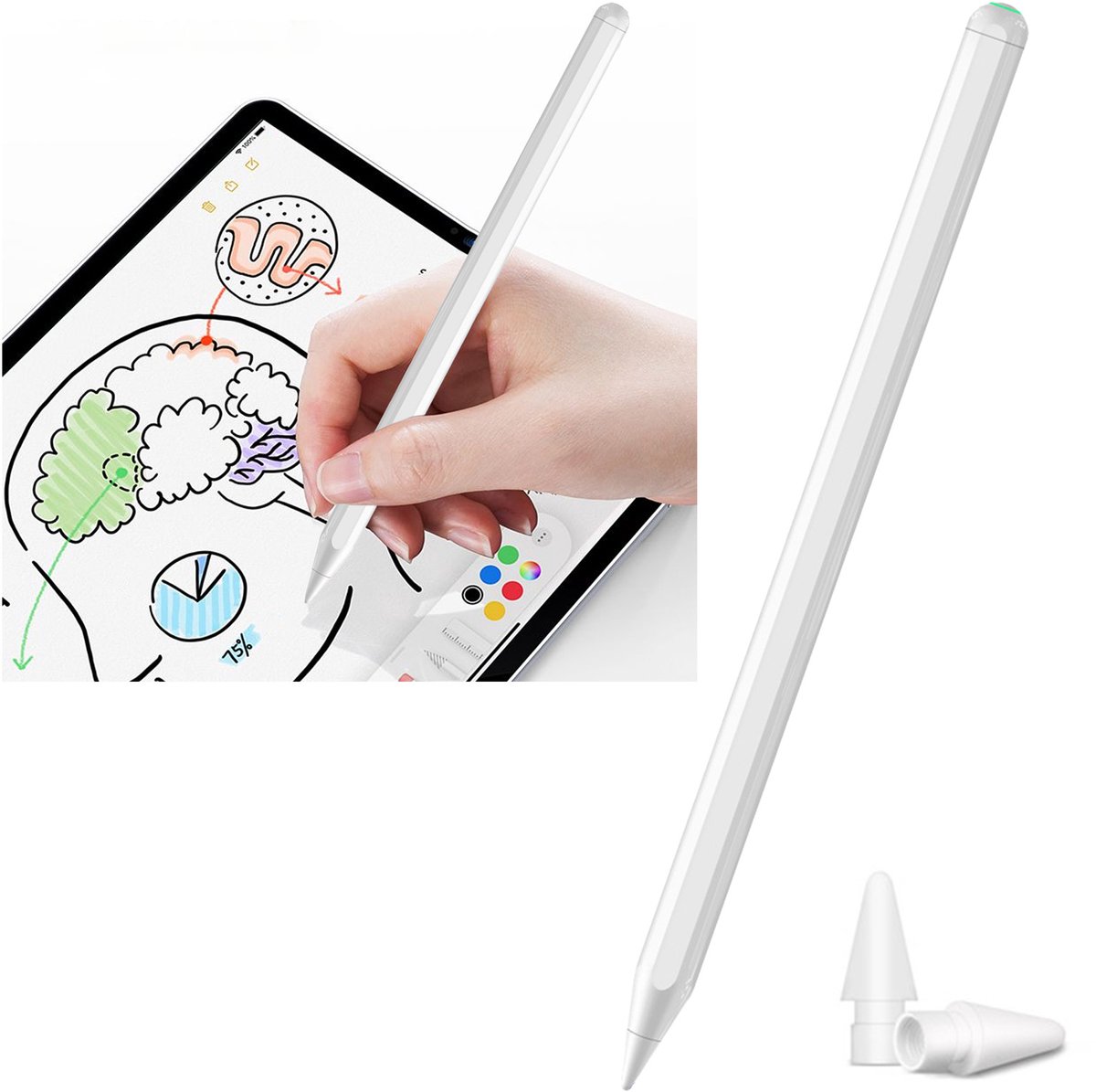 MODFU Stylus Pen Touch Pen voor iPad – Palm Rejection & Kantelherkenning – Magnetisch Opladen met Bluetooth – 10u Batterij – Ideaal voor Notities & Tekenen – Wit