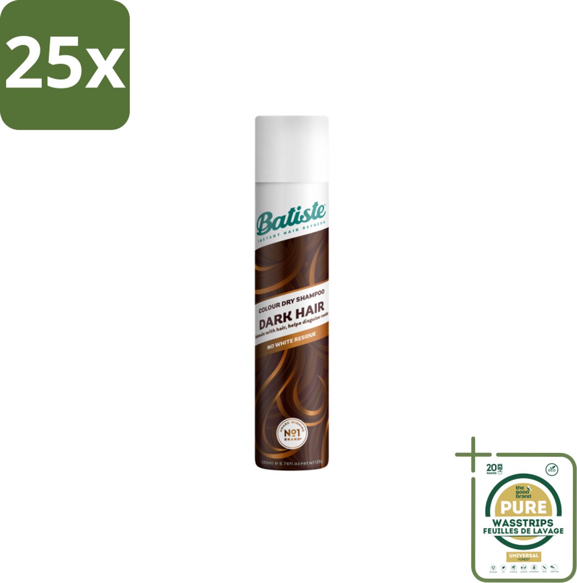 25 x Batiste - Dark & Deep Brown - Droogshampoo - Speciaal Voor Donkerbruin Haar - Verfrist en Geeft Volume - 200ml - Grootverpakking - Droogshampoo - Donker Haar - Vet Haar - Volume - Textuur