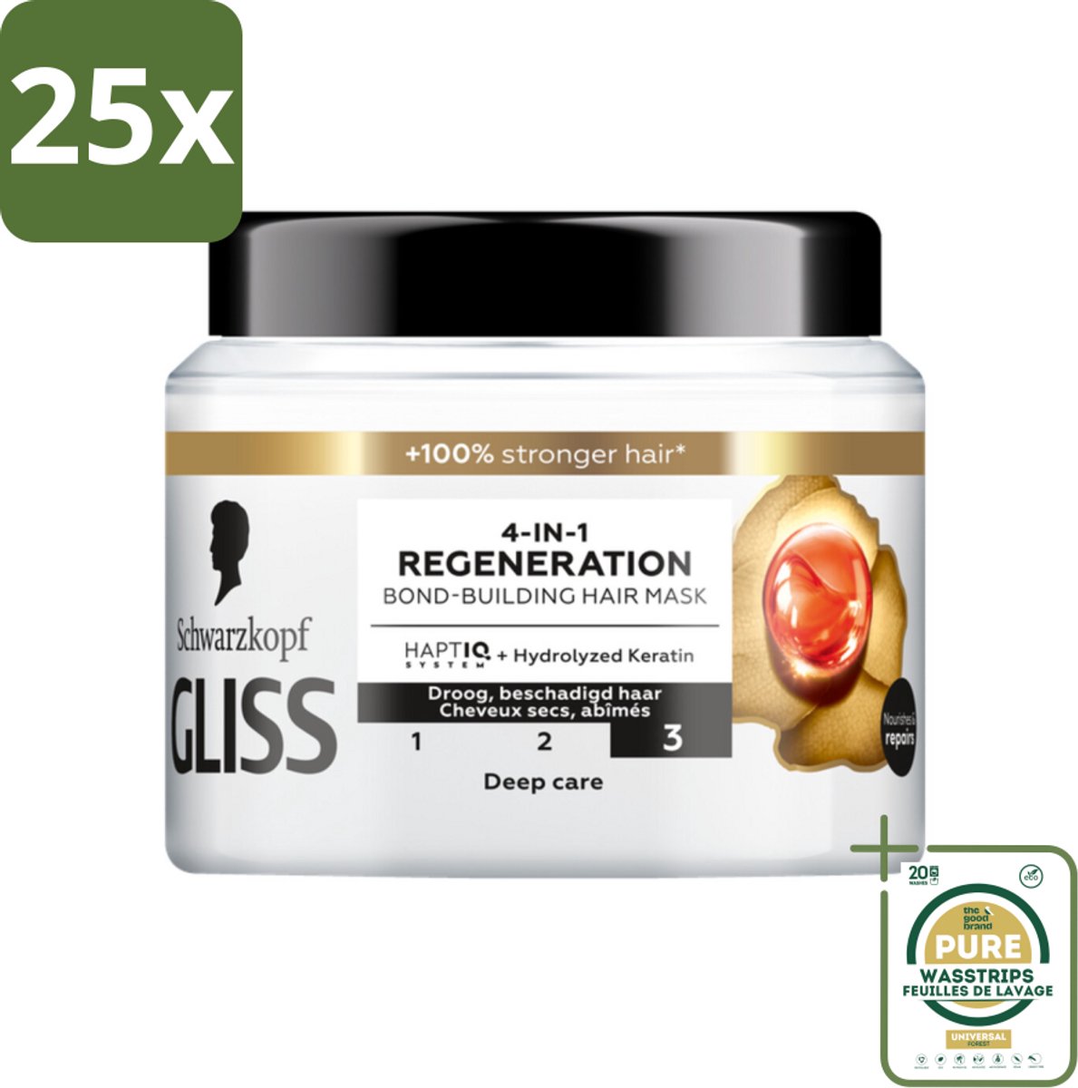 25 x Gliss - Haarmasker - 4in-1 Hair Mask - Voor Diep Herstel - 400 ml - Grootverpakking - Haarmasker - Haarherstel - Beschadigd Haar - Glanzend Haar - Haarvoeding