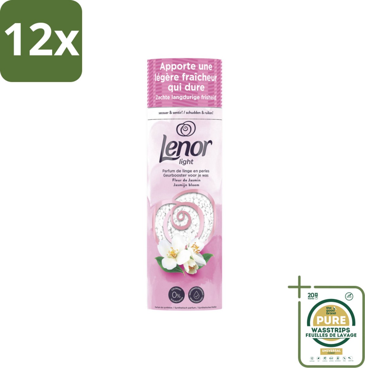 Lenor Light - Geurbooster - Jasmijn - Non-Stop Frisheid - 19 Wasbeurten - Voordeelverpakking - 12 stuks - Zijdebloesem - Pioenroos