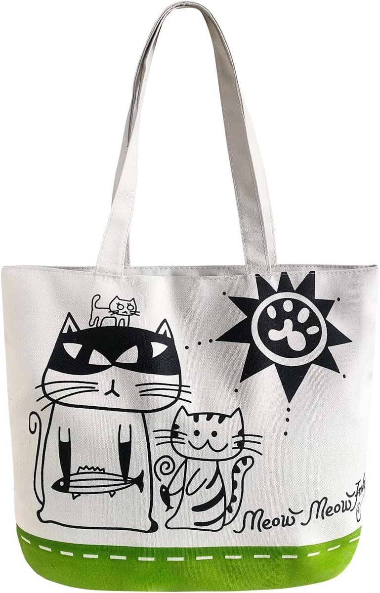 Canvas Boodschappentas - Wit - 39 x 30 cm - Katoenen Tas met Binnenzak - Voor Dames
