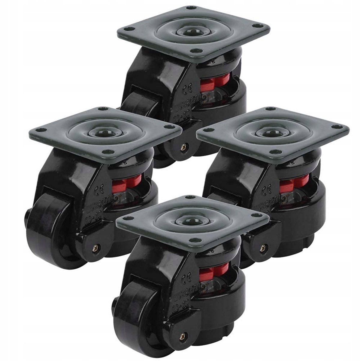 Nivellette wielen met spindel M10, 4x 125kg per wiel, nylon