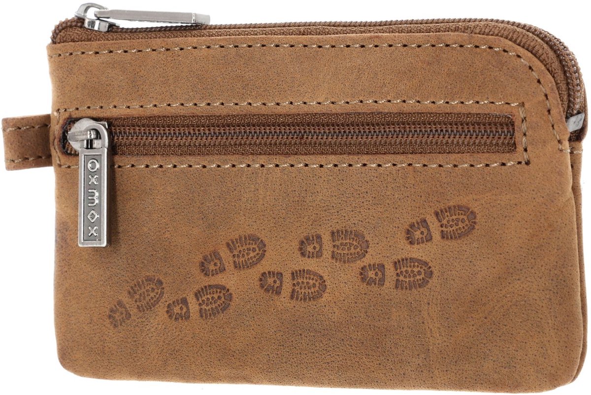 oxmox Leren sleutelgeval Leather Keyholder Footsteps 2.0 Embossed Vintage Light Brown bruine
