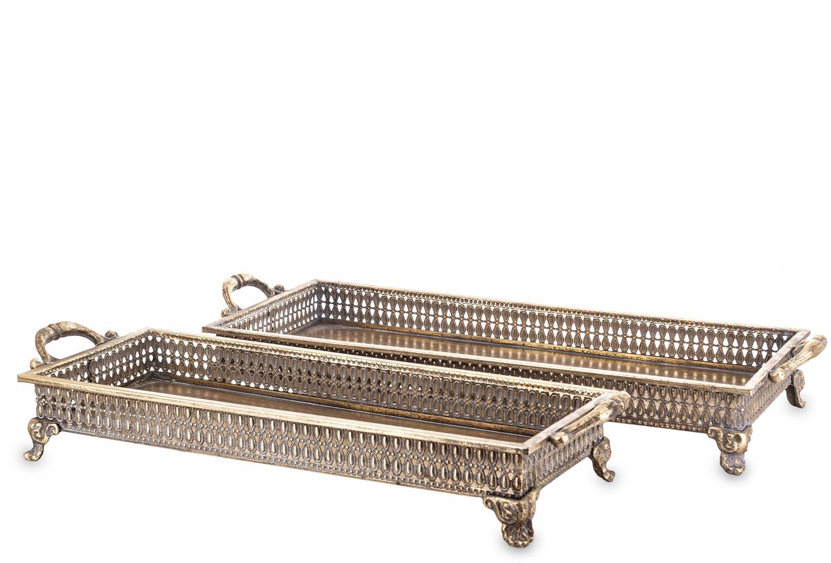 Set van 2 Decoratieve Gouden Retro Dienbladen
