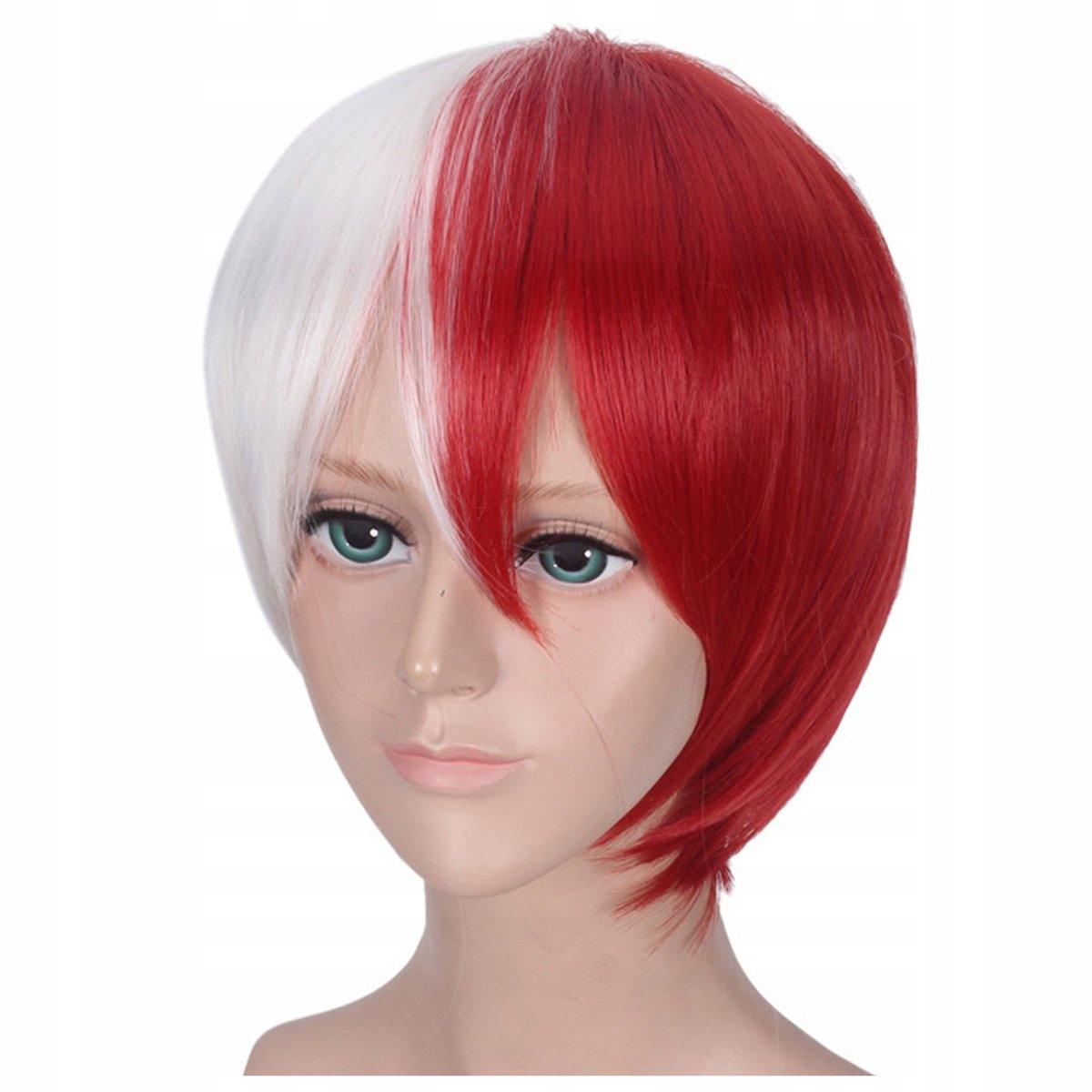 Anime Peruk Todoroki Shoto Cosplay Wit-Rood Kort Haar