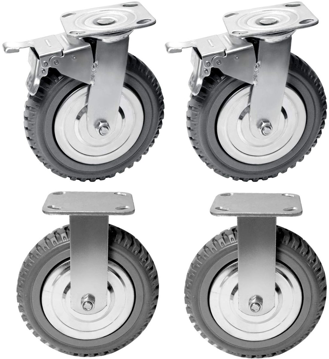 Zware duty wielen 200 mm - rubberen transportwielen met rem - 360 graden draaibaar - ideaal voor zware lasten - ShopVlot