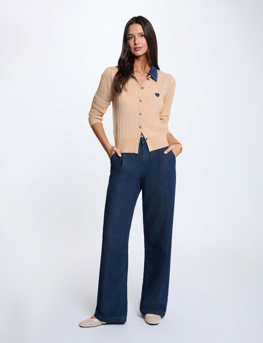Morgan - Dames-trui in met reverskraag en knopen 262-Mrosala Camel - Maat : M