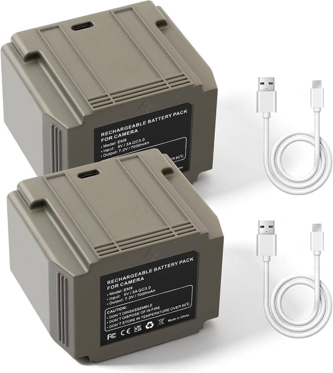 2 stuks 7000 mAh EM9 Pro reservebatterijen voor Tactacam Defend batterij, compatibel met TACTACAM Defend Cellular - ShopVlot