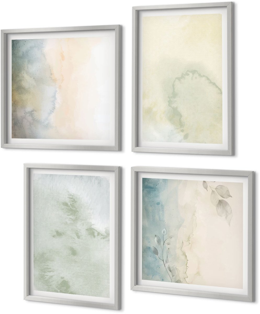 Coloray 4-Delige Schilderij Set - Pastelkleurige aquarelverf op canvastextuur - 40 x 40 cm en 40 x 60 cm - Muurdecoratie - Wanddecoratie - Hal