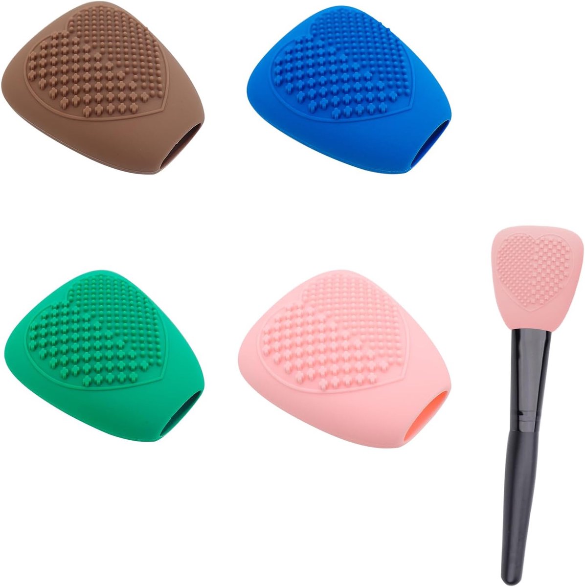 4 Piece Makeup Brush Covers,Travel Makeup Brush Holder with Cleaner Mat,Silicone Makeup Brush Covers,Reusable Brush - ShopVlot