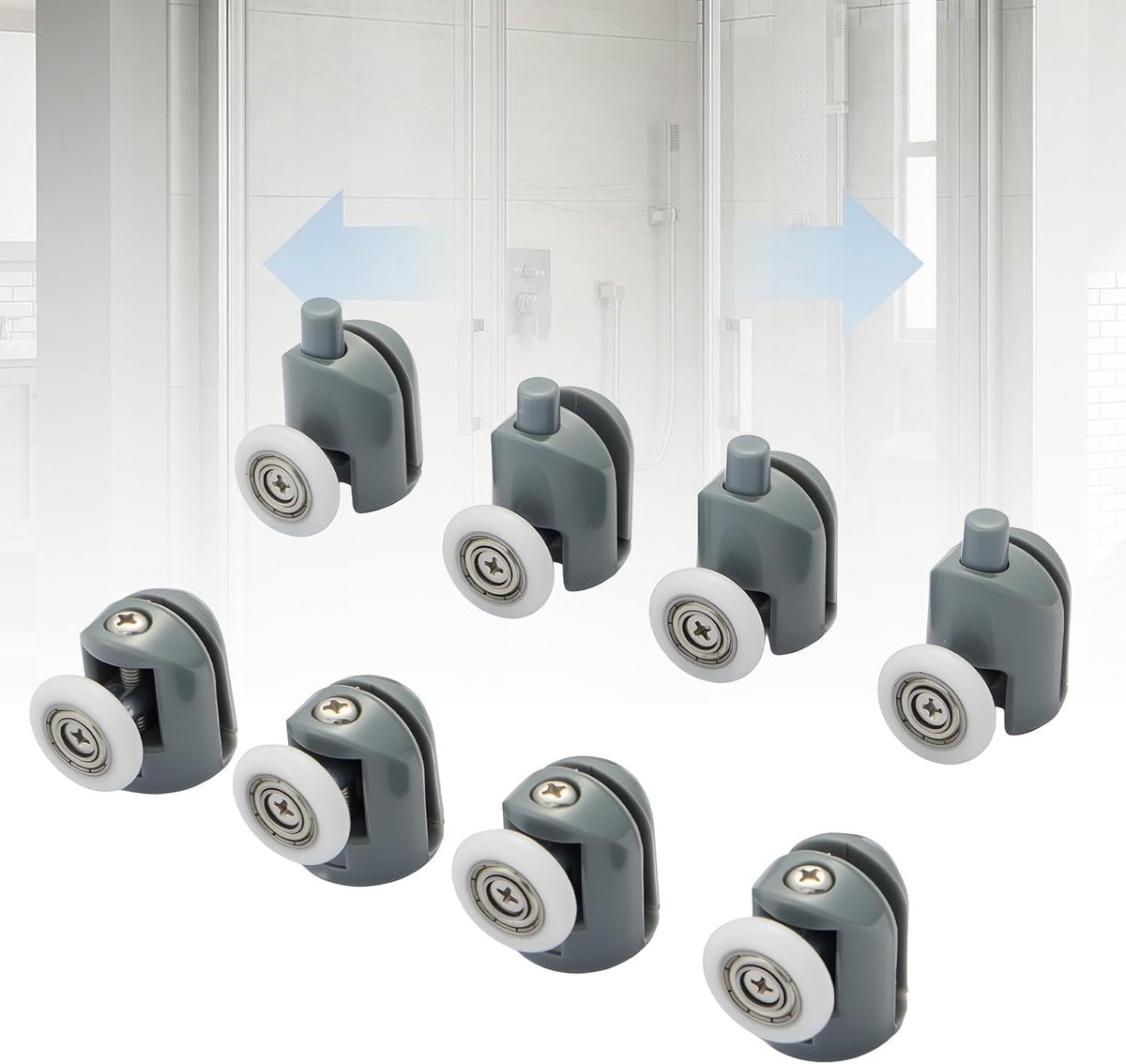 Shower Enclosure Casters, 8 Wheels/Guides for Shower Door, for Top and Bottom (20-27 mm), 20 mm - ShopVlot