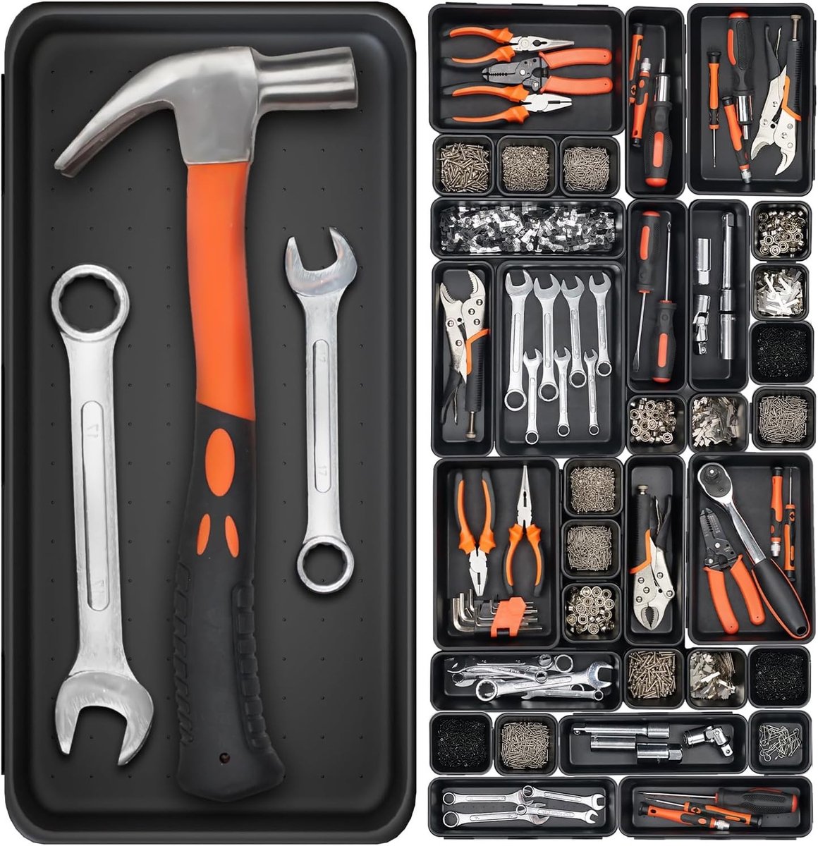 Schroeven opbergsysteem met laden - Zwart - 5 maten - Gereedschapskoffer Organizer - Voor Kleine Onderdelen en Gereedschap