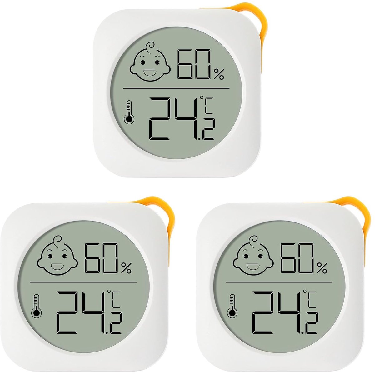 SnelShoppen - Set van 3 Digitale Mini Thermo-Hygrometers met LCD Scherm - Nauwkeurige Temperatuur- en Vochtigheidsmeter voor Binnengebruik - Babykamer