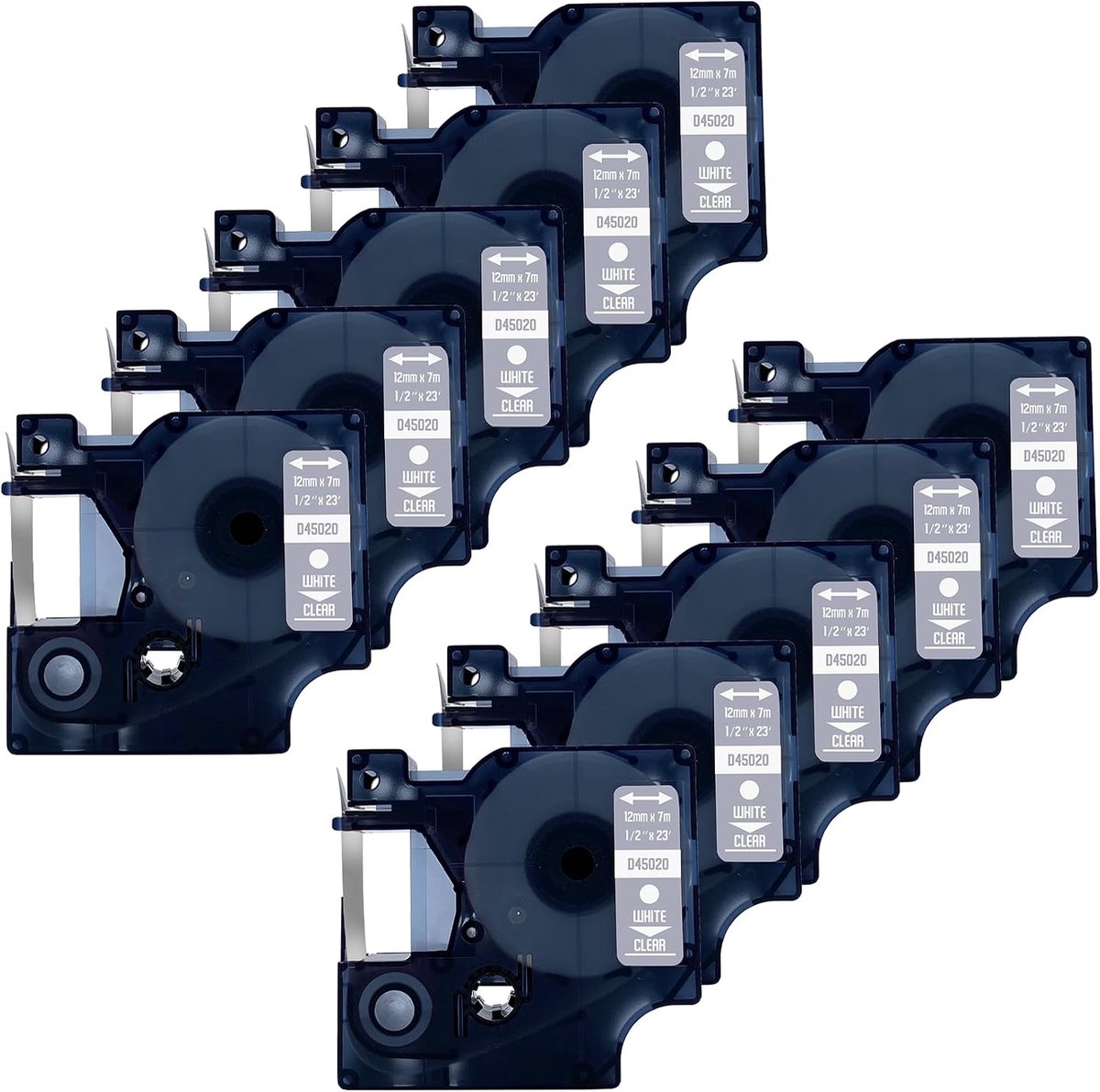 Label tape DULA - 12mm x 7m - wit op transparant - duurzame labels voor organisatie - ShopVlot