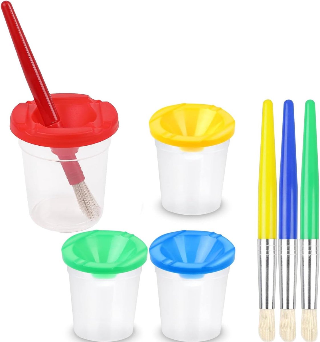 Verfbekers met deksel 4 stuks - Anti-druppel - Inclusief 4 kwasten - Geschikt voor kinderen - ShopVlot
