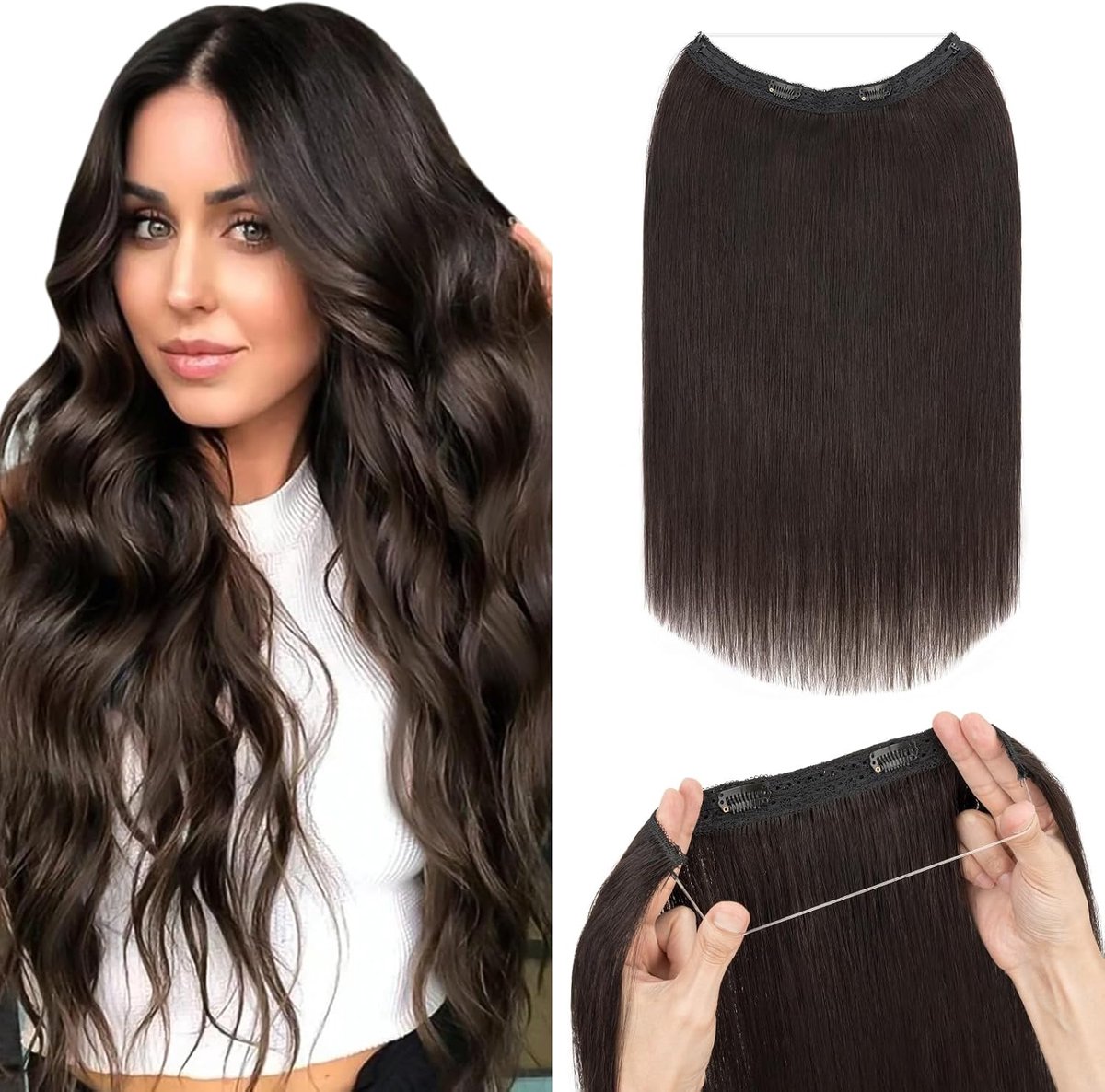 Haarverlengingen 30 cm - Echt haar met onzichtbare koord - Natuurlijke glans - Voor een voluminous look - ShopVlot