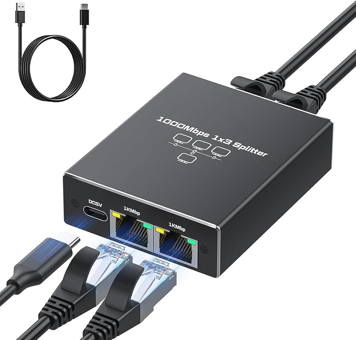 Ethernet splitter 1 naar 3 LAN netwerkswitch - Gigabit internet splitter - 1000mbps snelheid - ShopVlot