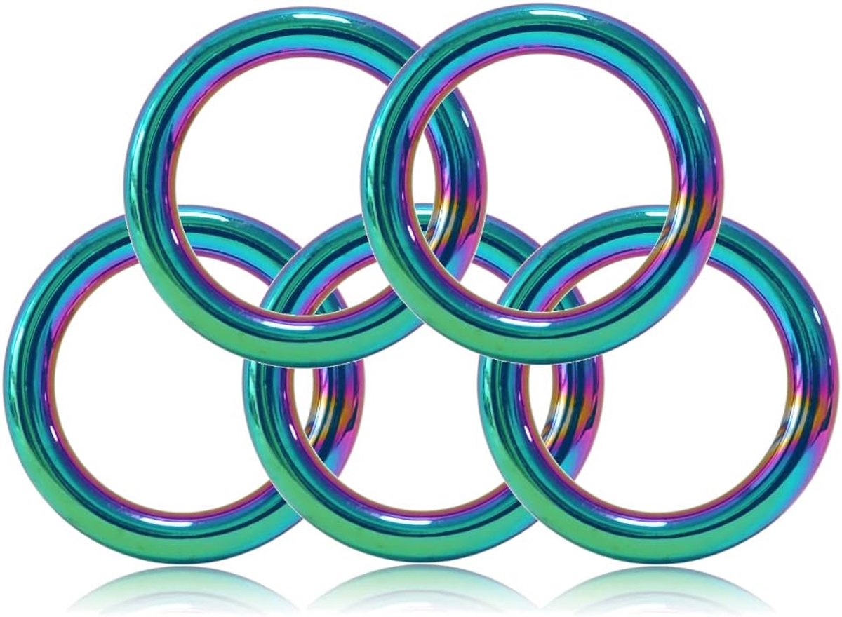 O-ringen Set van 5 - RVS - Regenboogkleur - Ideaal voor hondenhalsbanden - ShopVlot