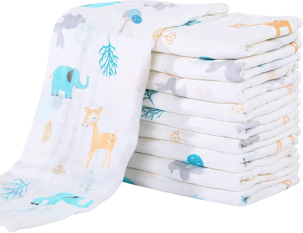Baby Slaapzak Set van 10 - Chiffon 27 x 50 cm - Zacht voor Gevoelige Huid - Ideaal voor Nieuwborens - ShopVlot