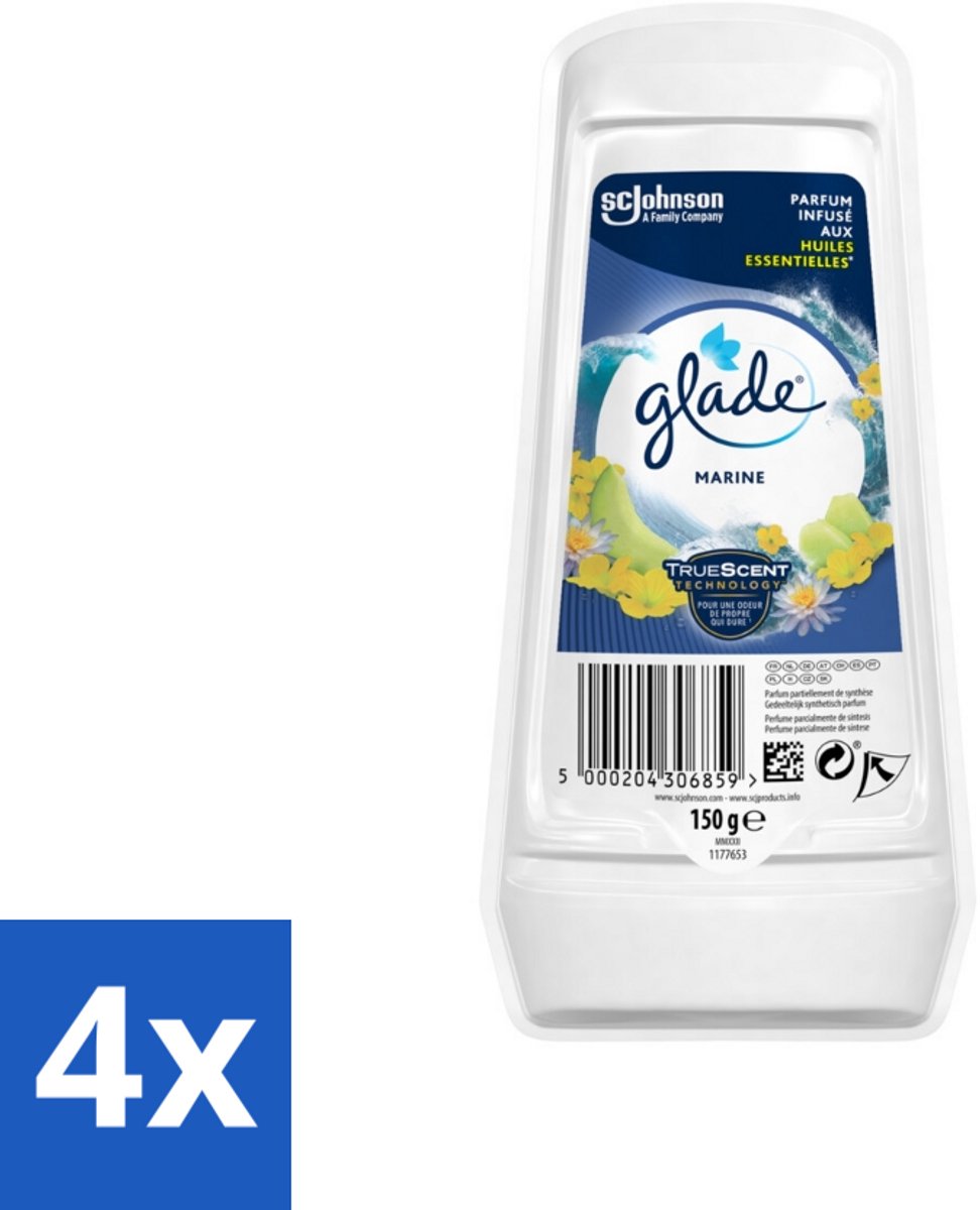 4 x Glade - Gel - Marine - 150 g - Luchtverfrisser - Geur Marine - Maritieme Geur - Essentiële Oliën - Frisse Geur